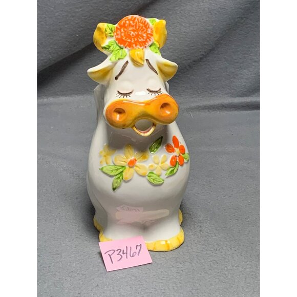 Vintage Bossie Cow-Shaped Ceramic Pitcher with Floral Accents & Handle Lefton - Picture 14 of 14